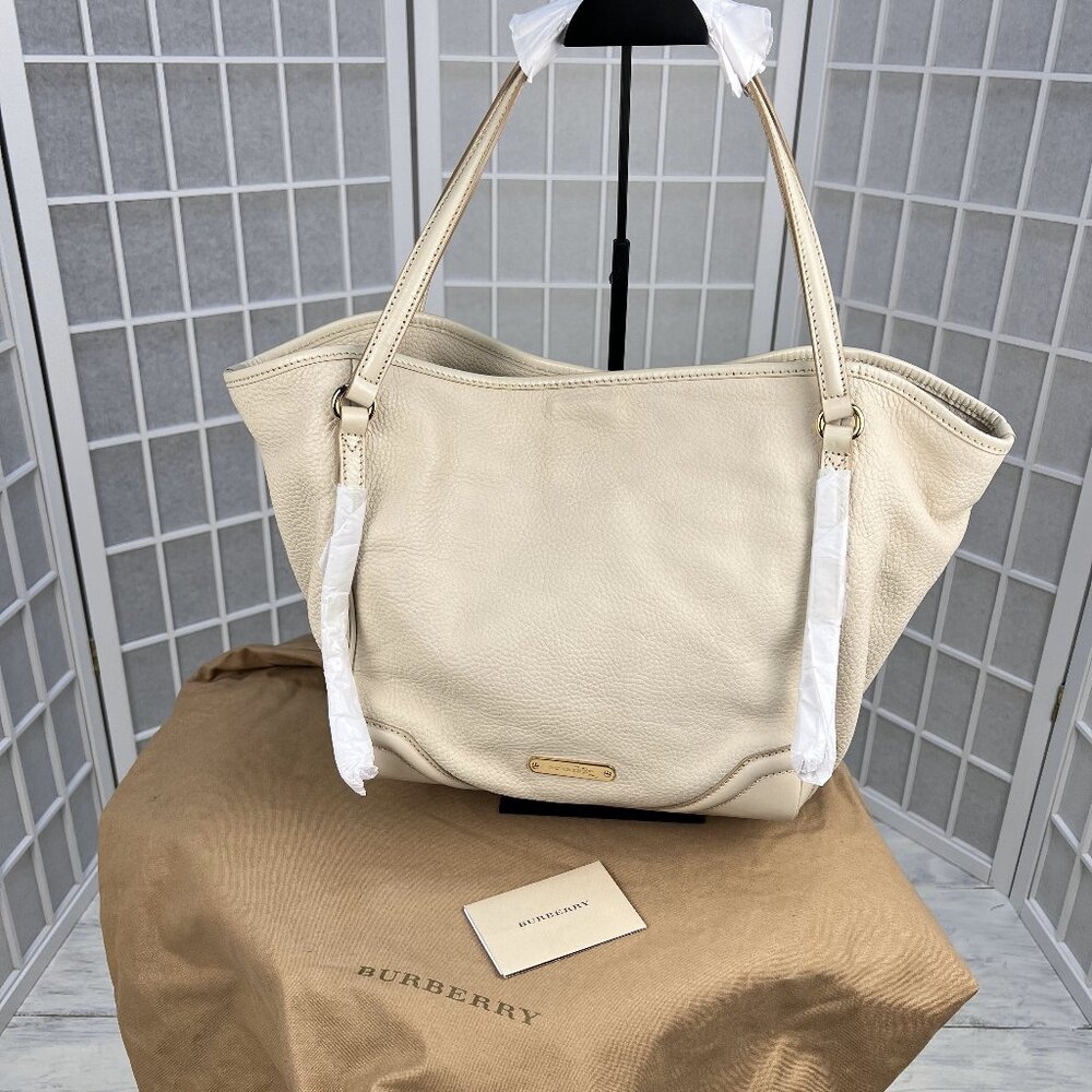 Burberry Canterbury Beige Leather Tote Bag 100% Calf Leather Exterior